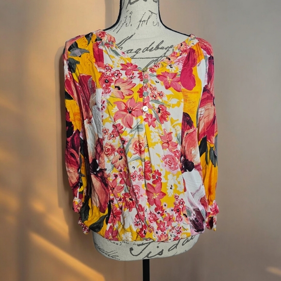 fig and flower Tops - Anthropologie Fig and Flower Floral Blouse | Women's Size Small